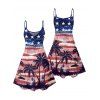 Independence Day Couple Outfit Coconut Tree Star Striped Pattern Spaghetti Strap Tank Dress and Button Up Shirt Patriotic Matching Outfit - multicolor S | US 4