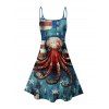 Robe de fête de l'indépendance à rayures étoiles poulpe, éléments du drapeau américain, bretelles spaghetti, col en V, coupe trapèze, mini-robe débardeur patriotique - Bleu XXXXXL | US 20