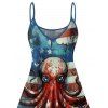 Robe de fête de l'indépendance à rayures étoiles poulpe, éléments du drapeau américain, bretelles spaghetti, col en V, coupe trapèze, mini-robe débardeur patriotique - Bleu XXXXXL | US 20