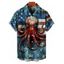 Chemise homme à rayures étoiles et poulpes, motif patriotique, à manches courtes et boutons, avec éléments du drapeau américain, pour le jour de l'indépendance - Bleu XL