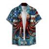 Chemise homme à rayures étoiles et poulpes, motif patriotique, à manches courtes et boutons, avec éléments du drapeau américain, pour le jour de l'indépendance - Bleu XL
