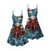Independence Day Couple Outfit Octopus Star Striped Pattern Spaghetti Strap Tank Dress and Button Up Shirt Patriotic Matching Outfit - Bleu S | US 4