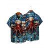 Independence Day Couple Outfit Octopus Star Striped Pattern Spaghetti Strap Tank Dress and Button Up Shirt Patriotic Matching Outfit - Bleu S | US 4