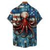 Independence Day Couple Outfit Octopus Star Striped Pattern Spaghetti Strap Tank Dress and Button Up Shirt Patriotic Matching Outfit - Bleu S | US 4