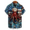 Independence Day Couple Outfit Octopus Star Striped Pattern Spaghetti Strap Tank Dress and Button Up Shirt Patriotic Matching Outfit - Bleu S | US 4