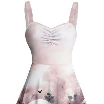 Floral Skulls Pattern Ruched Bust Gothic Dress Sweetheart Neck A Line Mini Vacation Dress