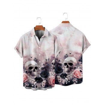 Gothic Couple Outfit Floral Skulls Pattern Ruched Bust Sweetheart Neck Dress and Button Up Shirt Vacation Matching Outfit