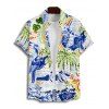 Vacation Couple Outfit Leaf Flower Banana Letter Printed Spaghettis Strap Swim Top and Briefs Swimsuit and Button Up Shirt Beach Matching Outfit - Blanc S | US 4