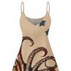 Robe de fête de l'indépendance à motif de poulpe, motif drapeau américain, bretelles spaghetti, col en V, coupe trapèze, mini-robe de vacances - café lumière XXXXXL | US 20