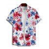 Chemise patriotique à manches courtes et boutons pour homme, motif drapeau américain, motif fleur et étoile, pour le jour de l'indépendance - Blanc 5XL