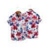 Chemise patriotique à manches courtes et boutons pour homme, motif drapeau américain, motif fleur et étoile, pour le jour de l'indépendance - Blanc 5XL