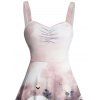 Robe gothique à motif floral et tête de mort, buste froncé, ceinture, décolleté en cœur, mini robe de vacances trapèze - Rose clair XXXXXL | US 20