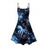 Robe de vacances à motif de fleurs de poulpe et de vie marine, bretelles spaghetti, col en V, coupe trapèze, mini-robe de plage - Noir XXXXXL | US 20