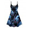 Robe de vacances à motif de fleurs de poulpe et de vie marine, bretelles spaghetti, col en V, coupe trapèze, mini-robe de plage - Noir XXXXXL | US 20