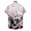 Chemise gothique à manches courtes et boutons pour homme, motif floral et tête de mort, style vacances - Rose clair 5XL