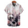 Chemise gothique à manches courtes et boutons pour homme, motif floral et tête de mort, style vacances - Rose clair 5XL