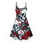 Robe gothique à motif tête de mort, rose et papillon, bretelles spaghetti, col en V, coupe trapèze, mini-robe de vacances - Noir L | US 8-10