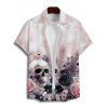 Chemise gothique à manches courtes et boutons pour homme, motif floral et tête de mort, style vacances - Rose clair 5XL