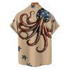 Chemise homme motif pieuvre drapeau américain, motif patriotique, boutonnée, retroussée, manches courtes, vacances - café lumière 5XL