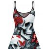 Robe gothique à motif tête de mort, rose et papillon, bretelles spaghetti, col en V, coupe trapèze, mini-robe de vacances - Noir L | US 8-10