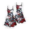Robe gothique à motif tête de mort, rose et papillon, bretelles spaghetti, col en V, coupe trapèze, mini-robe de vacances - Noir L | US 8-10