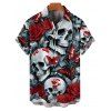 Chemise gothique à manches courtes et boutons pour homme, motif tête de mort, rose et papillon, style vacances - Noir XL
