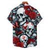 Chemise gothique à manches courtes et boutons pour homme, motif tête de mort, rose et papillon, style vacances - Noir XL