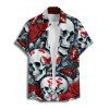 Chemise gothique à manches courtes et boutons pour homme, motif tête de mort, rose et papillon, style vacances - Noir XL