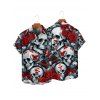 Chemise gothique à manches courtes et boutons pour homme, motif tête de mort, rose et papillon, style vacances - Noir XL