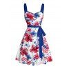 Robe de fête de l'indépendance à motif floral et étoiles, avec ceinture et buste froncé, col en cœur, coupe trapèze, mini-robe patriotique - Blanc XXXXXL | US 20