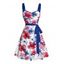 Robe de fête de l'indépendance à motif floral et étoiles, avec ceinture et buste froncé, col en cœur, coupe trapèze, mini-robe patriotique - Blanc XXXXXL | US 20