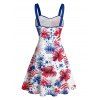 Robe de fête de l'indépendance à motif floral et étoiles, avec ceinture et buste froncé, col en cœur, coupe trapèze, mini-robe patriotique - Blanc XXXXXL | US 20