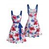 Robe de fête de l'indépendance à motif floral et étoiles, avec ceinture et buste froncé, col en cœur, coupe trapèze, mini-robe patriotique - Blanc XXXXXL | US 20