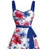 Robe de fête de l'indépendance à motif floral et étoiles, avec ceinture et buste froncé, col en cœur, coupe trapèze, mini-robe patriotique - Blanc XXXXXL | US 20