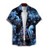 Chemise de vacances à manches courtes et boutons pour homme, motif pieuvre, vie marine - Noir 5XL