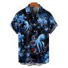 Chemise de vacances à manches courtes et boutons pour homme, motif pieuvre, vie marine - Noir 5XL