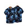 Chemise de vacances à manches courtes et boutons pour homme, motif pieuvre, vie marine - Noir 5XL