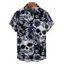 Chemise gothique à manches courtes et boutons pour homme, motif tête de mort, rose et feuilles, style vacances - Noir 5XL
