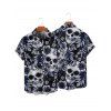 Chemise gothique à manches courtes et boutons pour homme, motif tête de mort, rose et feuilles, style vacances - Noir 5XL