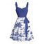 Robe de vacances à motif de voilier en cocotier, buste froncé, ceinture, col en cœur, robe trapèze mini décontractée - Bleu profond L | US 8-10