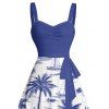 Robe de vacances à motif de voilier en cocotier, buste froncé, ceinture, col en cœur, robe trapèze mini décontractée - Bleu profond L | US 8-10