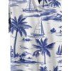 Chemise de vacances à manches courtes et boutons pour homme, motif cocotier et voilier, décontractée - Bleu profond 5XL