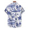 Chemise de vacances à manches courtes et boutons pour homme, motif cocotier et voilier, décontractée - Bleu profond 5XL