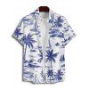 Chemise de vacances à manches courtes et boutons pour homme, motif cocotier et voilier, décontractée - Bleu profond 5XL