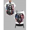 Independence Day Couple Outfit Skull Star Striped Pattern Skew Neck Tee and Solid Color Cinched Tank Top and Button Up Shirt Patriotic Matching Outfit - Blanc S | US 4