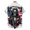 Independence Day Couple Outfit Skull Star Striped Pattern Skew Neck Tee and Solid Color Cinched Tank Top and Button Up Shirt Patriotic Matching Outfit - Blanc S | US 4
