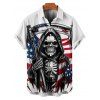 Independence Day Couple Outfit Skull Star Striped Pattern Skew Neck Tee and Solid Color Cinched Tank Top and Button Up Shirt Patriotic Matching Outfit - Blanc S | US 4