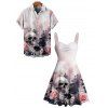 Gothic Couple Outfit Floral Skulls Pattern Ruched Bust Belt Sweetheart Neck Dress and Button Up Shirt Vacation Matching Outfit - Rose clair S | US 4
