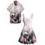 Gothic Couple Outfit Floral Skulls Pattern Ruched Bust Belt Sweetheart Neck Dress and Button Up Shirt Vacation Matching Outfit - Rose clair S | US 4