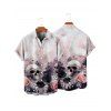 Gothic Couple Outfit Floral Skulls Pattern Ruched Bust Belt Sweetheart Neck Dress and Button Up Shirt Vacation Matching Outfit - Rose clair S | US 4